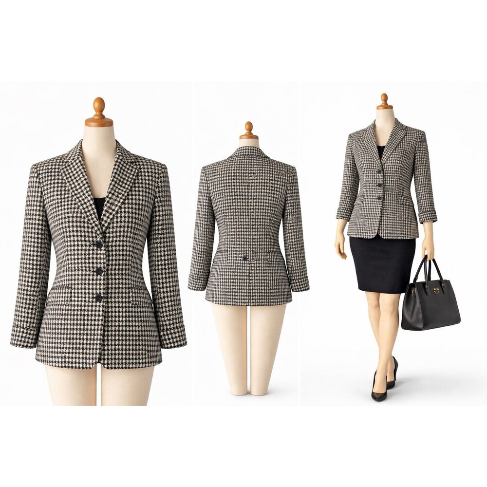 TA Travis Ayers Houndstooth Blazer Womens 6 Black White Career Jacket Classic